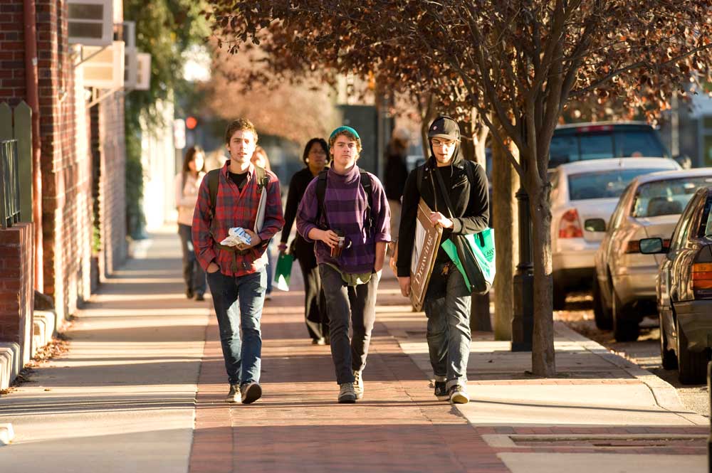 Students walking down Broad Street